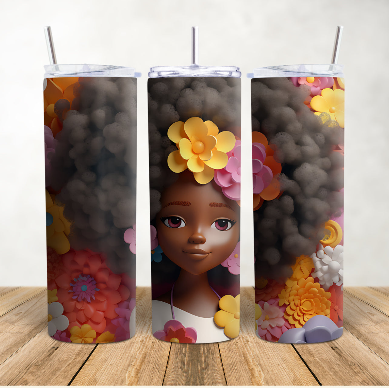 3D Flower Girl Tumbler