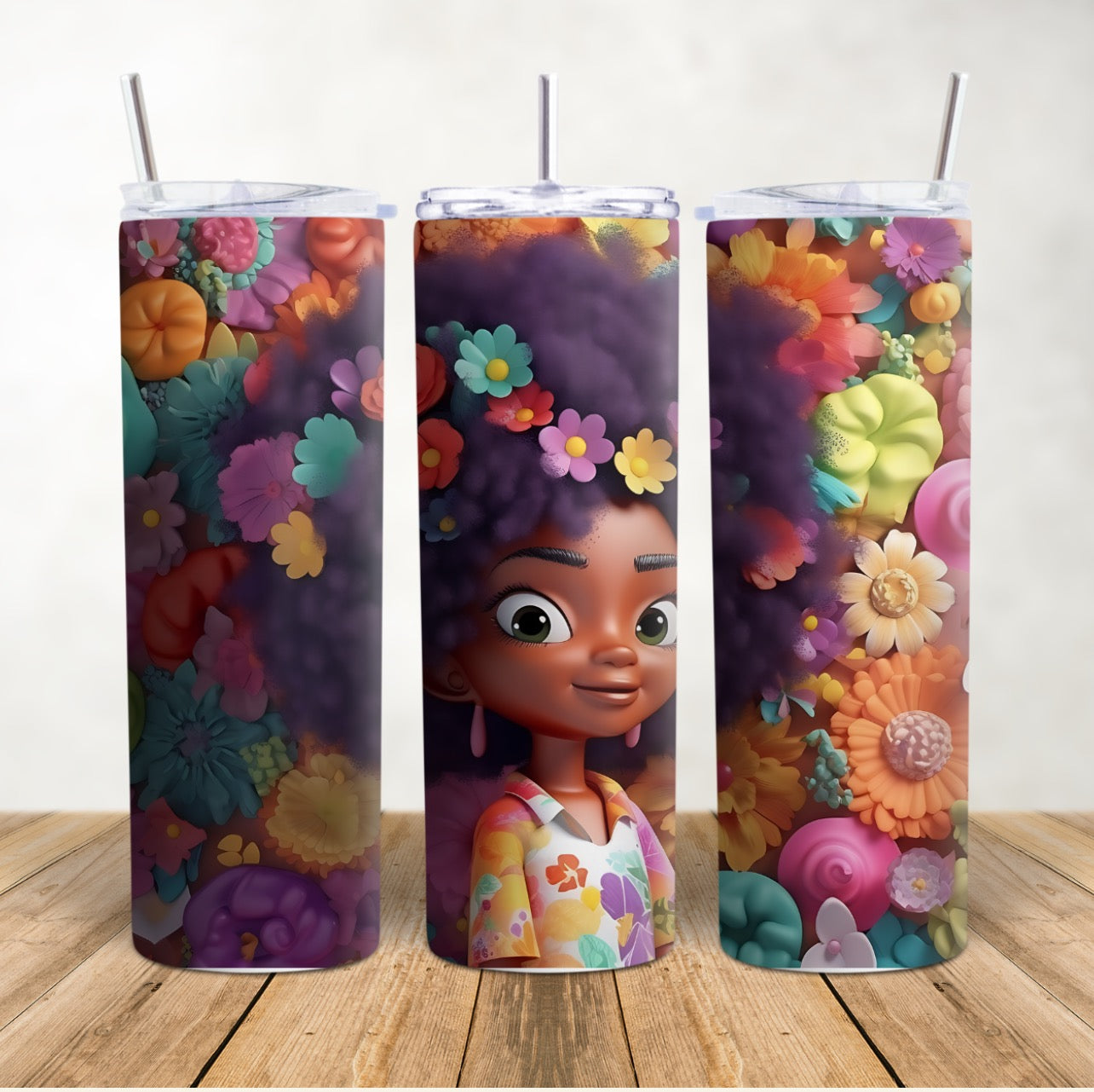 3D Flower Girl Tumbler