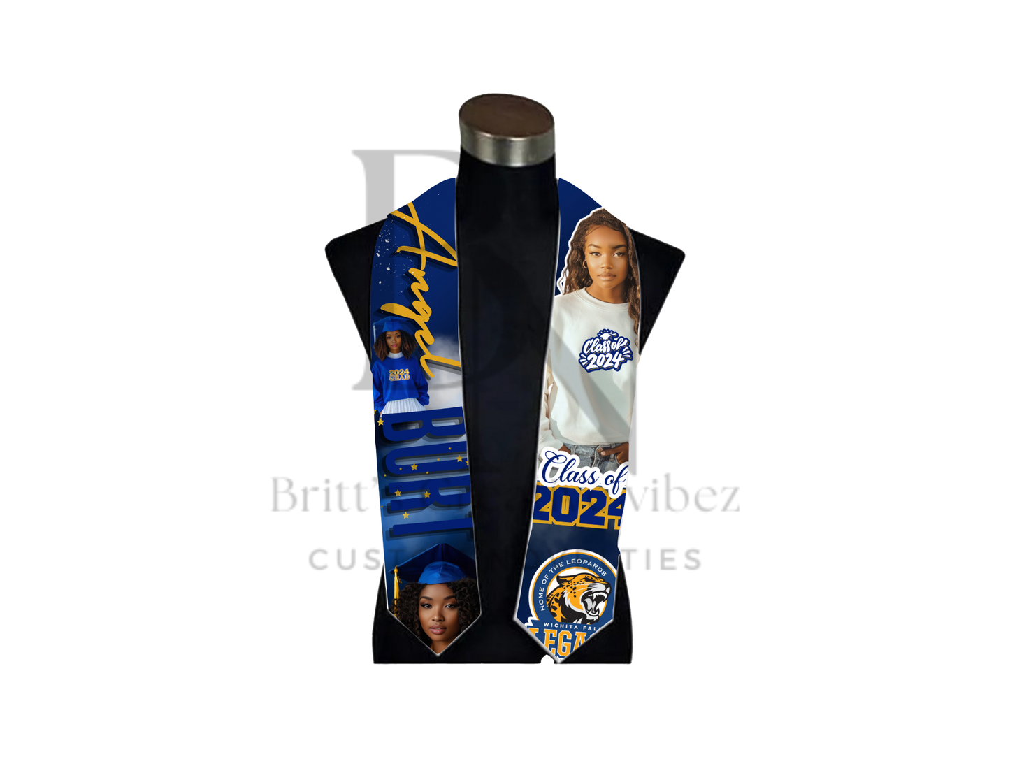 Custom Graduation Stole with photos, Your School Colors Personalized Stole, Personalized Text Grad Stole Sash, Gift for Graduate, Class of 20xx