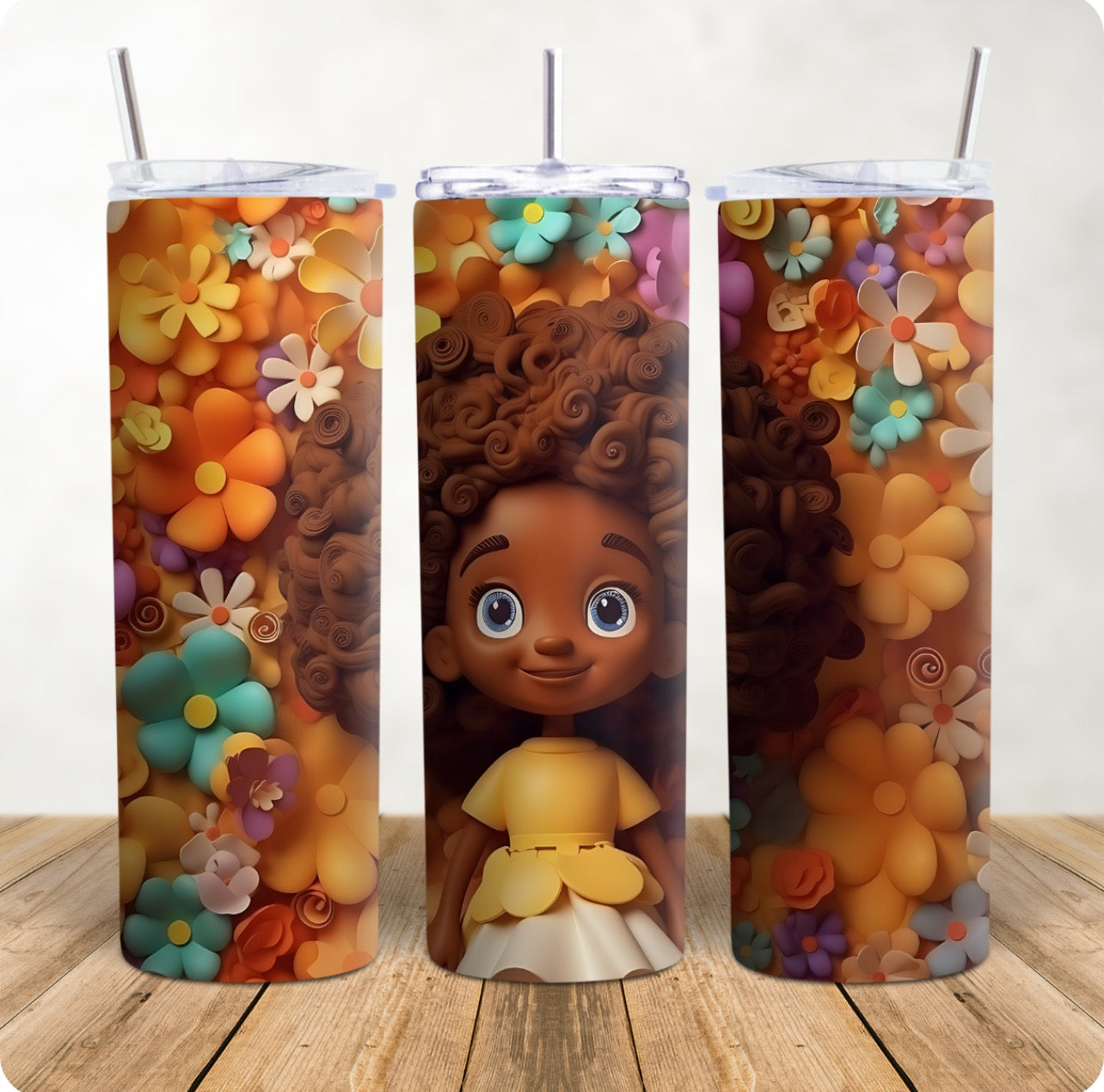 3D Flower Girl Tumbler